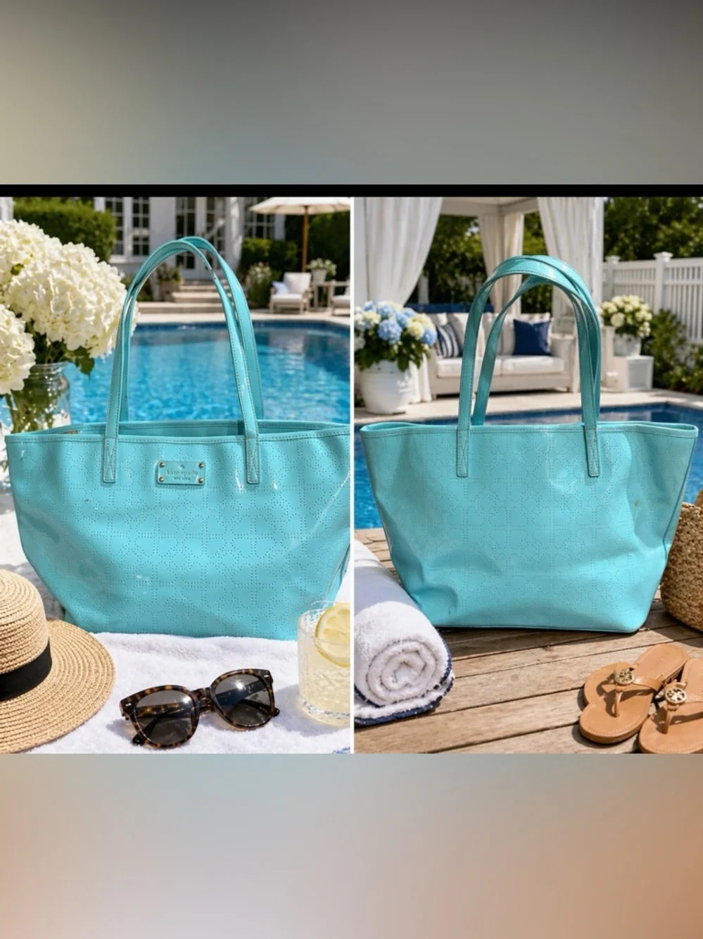 kate spade Turquoise Patent Perforated Tote